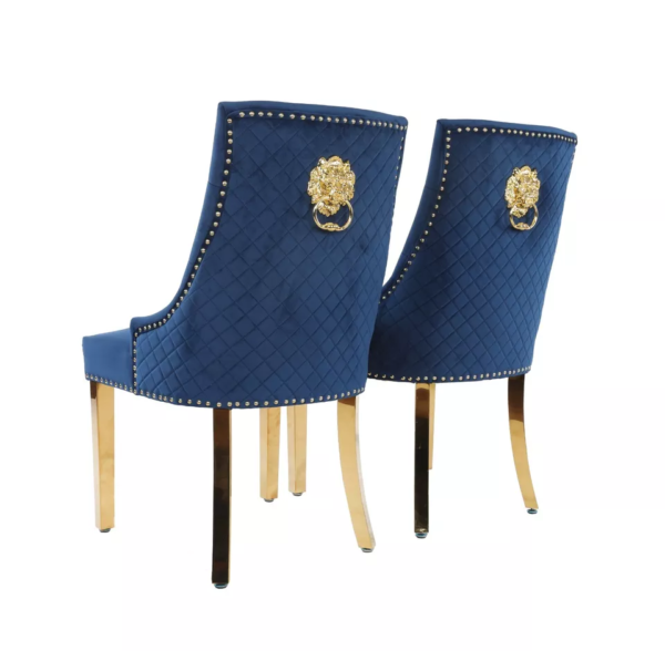 Luxury Lion Knocker Velvet Dining Chairs Padded Gold/Silver Legs Dining Chairs - Image 2