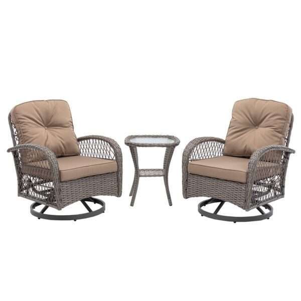 3pc Outdoor Swivel Rocker Chairs, 360  Rocking Patio Set With Thick Cushions - Image 7