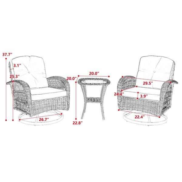 3pc Outdoor Swivel Rocker Chairs, 360  Rocking Patio Set With Thick Cushions - Image 4