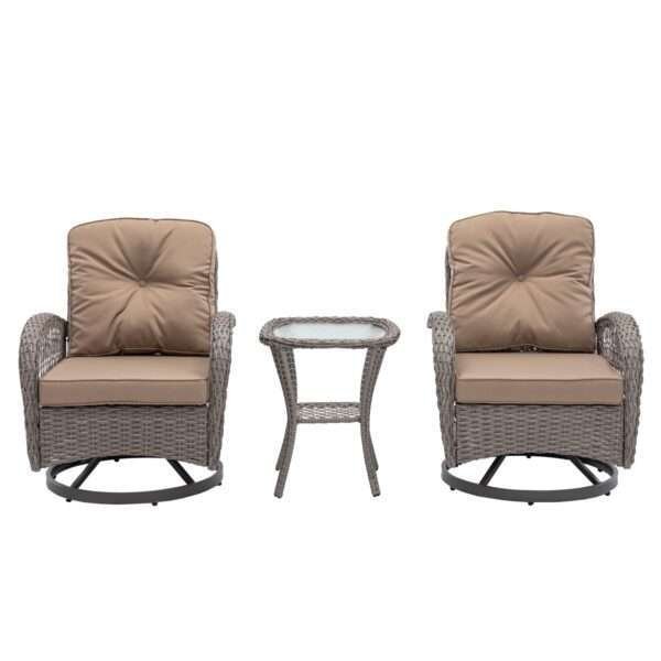 3pc Outdoor Swivel Rocker Chairs, 360  Rocking Patio Set With Thick Cushions - Image 9